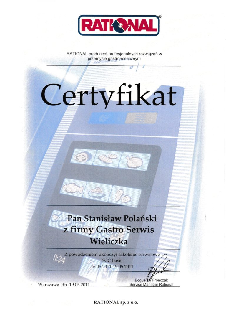 Rational certyfikat dla Stanisław Polański z firmy Gastro Serwis Wieliczka - Kraków